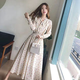 Zingj Floral Dress Slim Summer New Women's Long Sleeve Bottom Dress French Bow Show Thin Dress-Outfit