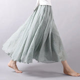 Linen Cotton Long Skirts Elastic Waist Pleated Maxi Skirts Beach Boho Vintage Summer Skirts Faldas