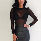 Women Blouses See Through Transparent Mesh Stand Neck Long Sleeve Sheer Blouse Shirt Ladies Tops