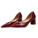 Zingj High Heels, Single Shoes, Korean Version Women's Shoes, Nude Pointed Heels, Thick Heels, Spring And Autumn Shoes, Lacquered Leather Work