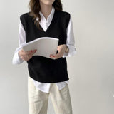 Autumn Women Sweater Vest Woman Short Loose Knitted Sweater Sleeveless Ladies V-Neck Pullover Tops Female