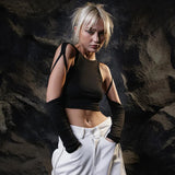 Autumn Fashion Trend Women's New Long-Sleeved Round-Neck Solid Color Repair Body Bare Umbilical