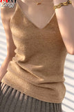 Women Knitting Spaghetti Strap Top Halter V Neck Camisole Women'S Basic Casual Sleeveless Knited Tank Tops Summer
