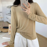 Mask T-Shirt Women's Spring And Autumn New Style With White Basic Solid Color Slim Stretch Bottom