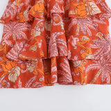 Spring Printed V-Collar Laminated Midi Dress