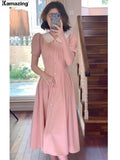 Japanese New Style Women Midi Dress Elegant Short Sleeve Party Vestidos One Piece
