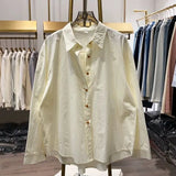 Casual Cotton Shirt 2025 Spring And Summer New French Design Solid-Colored Shirt Chic Single-Dbutton Top