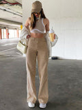 Brown Vintage Baggy Jeans Women 90s Streetwear Pockets Wide Leg Cargo Pants Low Waist Straight Denim