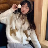 Aesthetic Streetwear Cartoon Knitted Hooded Cardigan Fashion Casual Women Zipper Coats Japanese Sweet All Match Loose