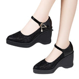 Heel Water Drill Sandals 2024 Summer New Soft-Soled High-Heeled Thick-Soled Waterproof Platform One-Word Buckle Comfortable Hollowed-Out Single
