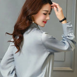 Tops Blouses new Spring Plus Size Casual Chiffon Blouse V-Neck Solid Shirt Bow Lantern Sleeve fashion Blusas