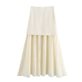 Women's 2025 Summer New V-Neck Gold Button Knitted Vest + Folding Skirt