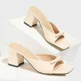 Engaged Lady High-Heeled Muller Bow Mirror-Faced Crocodile Pattern Sexy Toe Square Comfortable Coarse