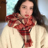 Women Scarves Plaid Retro Soft Korean Style Trendy Ins Warm Soft Casual Winter All-match Temperament Female High Quality
