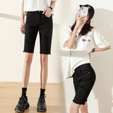 summer jeans short pants knee length denim hole black and white elastic trousers woman pants streetwear