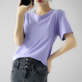 New Women's 100% Cotton Solid Color Comfortable Short-Sleeved T-Shirt Sweat-Absorbing Breathable Thin Tops
