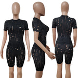 Hollow Out Women 2 Piece Set Fitness Skinny Mock Neck Crop Top Skinny Biker Shorts Matching Jogger Ser Sexy Night Club