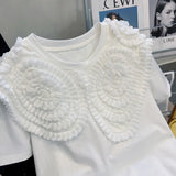 Chic Sweet 3D Flowers Shirts for Women 2022 Spring Summer Short Sleeve Graphic T Shirts Causal O-neck Korean