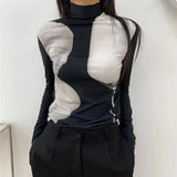 Renaissance Print Turtleneck Long Sleeve T-shirts Women Art Designer Clothes Ladies Elegant Slim White Tops