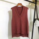 Autumn Women Sweater Vest Woman Short Loose Knitted Sweater Sleeveless Ladies V-Neck Pullover Tops Female