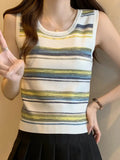 Zingj New Rainbow Striped Vest Round Neck Sweater Thin Ice Wire Halter