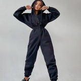 Leisure Women's Hooded Jumpsuit One-piece Suit High Waist Sets for Fitness Running Leggings Sportswear Gym