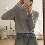 Mask T-Shirt Women's Spring And Autumn New Style With White Basic Solid Color Slim Stretch Bottom