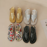 Zingj Sandals Summer New Thick Slope Heel Sandals Clasp Leisure Sequins Retro Large-Size