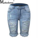 Jeans Summer Street Tassel High Elastic Skinny Pants Mid Waist Five Points Pants Women Slim Hole Ladies Casual