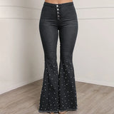 Cowboy Jeans Casual Beaded Bell-bottom