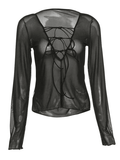 Sheer Mesh Lace Up Blouse- Outfit