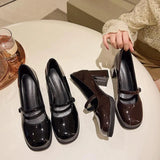 Zingj Black High Heels Women Spring 2024 New French Thick Heel Small Leather Shoes British Style Mary Jane Women's
