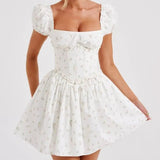 Short Puff Sleeve Corset Mini Dress-Outfit