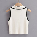 New Summer Lapel With Color Zipper Knitted Vest Shows The Navel Short Style