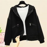 Zingj Jacket Female Short Model Fall 2024 New Loose Korean Version With A Hat Chic Port Wind Versatile Top Tide-Outfit