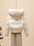 Korean Version Of The Ox Horn Button Down Jacket Women's Short Style 2024 Winter New Big Hair Collar And Thick Small Warm Coat Tide-Outfit