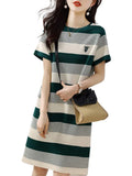 Striped Dress 2025 Summer New Korean Version Of Casual Simple Dress Showing Skinny Skin Dress
