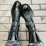 And Winter New Flat Bottom With Martin Boots Women Hot 43 Yards Pointed Patent Leather Splicing Side And Medium