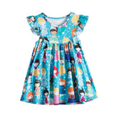 New Girls Summer Dress Flare Sleeve Sundress for Girls Princess Casual Wear Unicorn Printing Hawaii Holiday Beach