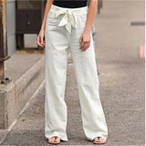 High Waist Straight Trousers Summer Casual Elastic Waist Lace-up Wide Leg Pants Harajuku Solid Ankle-length Length