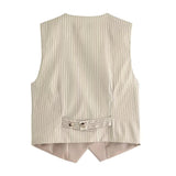 New Pinstripe Spliced Vest 1478531 Curly Rimmed Straight Trousers