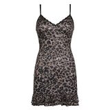 Sexy Girls Sexy Leopard Halter Skirt Lace Splicing V-Collar Buttocks Bottom Skirt Lotus Leaf Pendulum