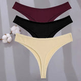 Sexy G-string Women's Cotton Panties Low-Waist Thongs Striped Solid Female Underpants Girl Comfortable Briefs