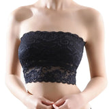 Women Lace Bandeau Top Solid Breathable Strapless Bra Bandeau Soft Seamless Women Casual Tank Crop Tops Short