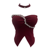 Hanging Neck Small Sling With Drill With Chest Pad Irregular Wearing Sleeveless Knitting Top