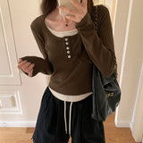 Fake Autumn Blouses With Slim Underwear, Long Sleeves And Short