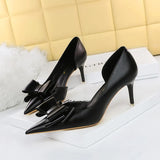 Zingj Korean Version Pedicure Slim And Sweet Women's Shoes Thin Heel High Heel Shallow Tip Side Hollow Bow Single