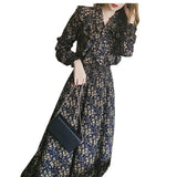 Zingj Floral Dress Slim Summer New Women's Long Sleeve Bottom Dress French Bow Show Thin Dress-Outfit