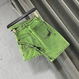 Women Fashion Streetwear Green Tie Dye Denim Skirt High Waist A-line Short Skirts Fairy Grunge Asymmetrical Alt