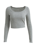 Solid Color Long Sleeve Knit Crop Top- Outfit